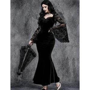 Gothic Whismigoth Lace Velvet Vampire Dress Dark Fairy Coquette Style Medium